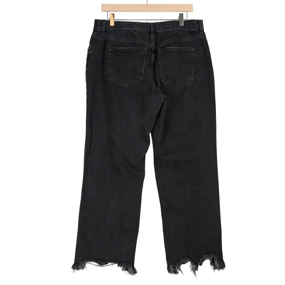 We The Free Free People Black Distressed Straight Leg Jeans Button Fly Size 31